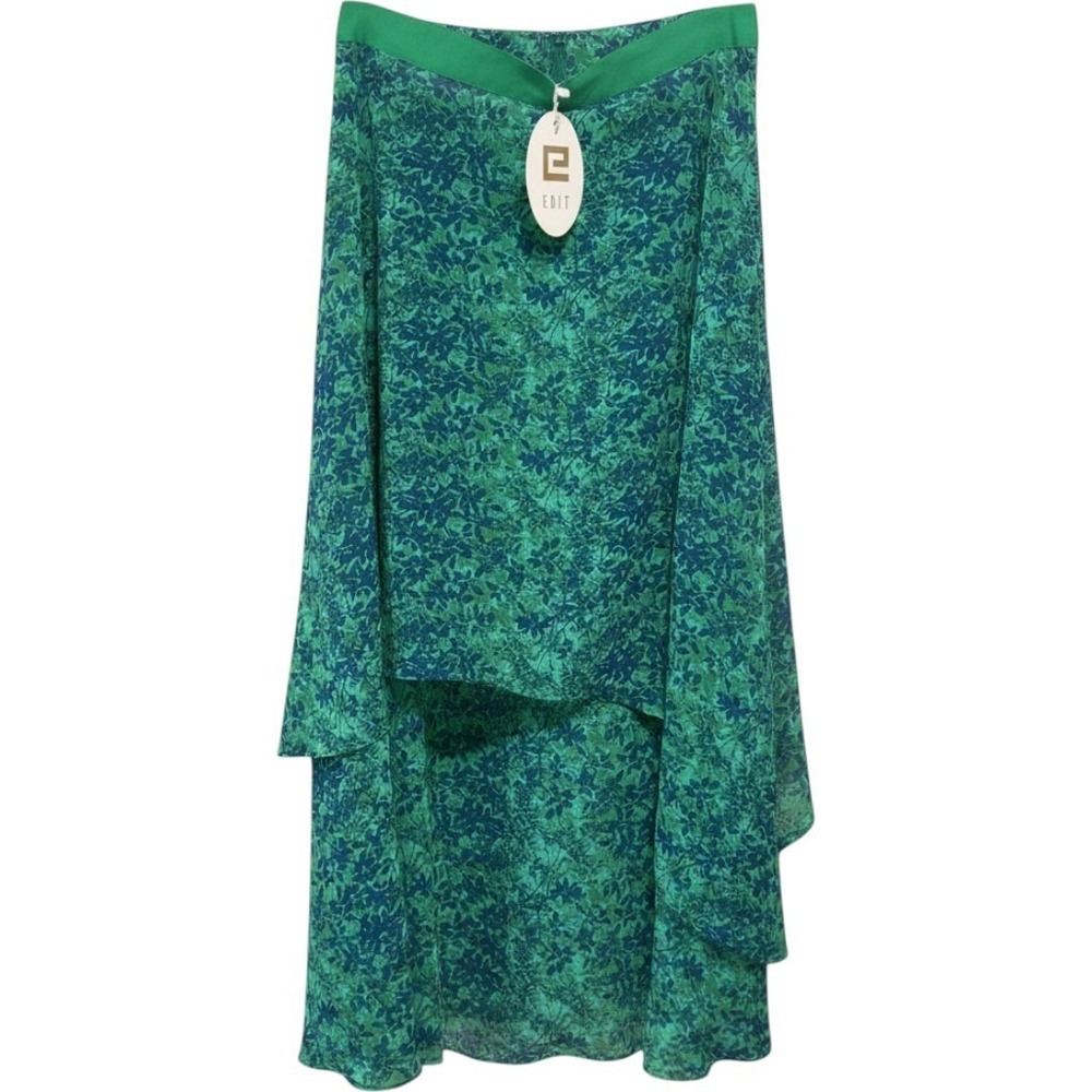 EDIT Jeanne Beker Boho Resort Green Floral Asymmetrical Maxi Skirt XL NEW